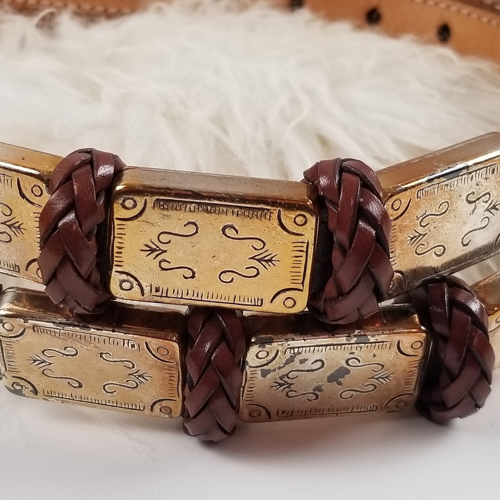 Women's Brighton Size Medium Brown Leather Belt Faux Crocodile